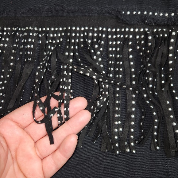 Western Black Button Up Long Sleeve RawHem Rhinestone Fringe Nashville Cezele S - Picture 3 of 9